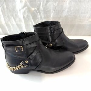 Steve Madden Black Ankle Boots with Gold Chain Accent